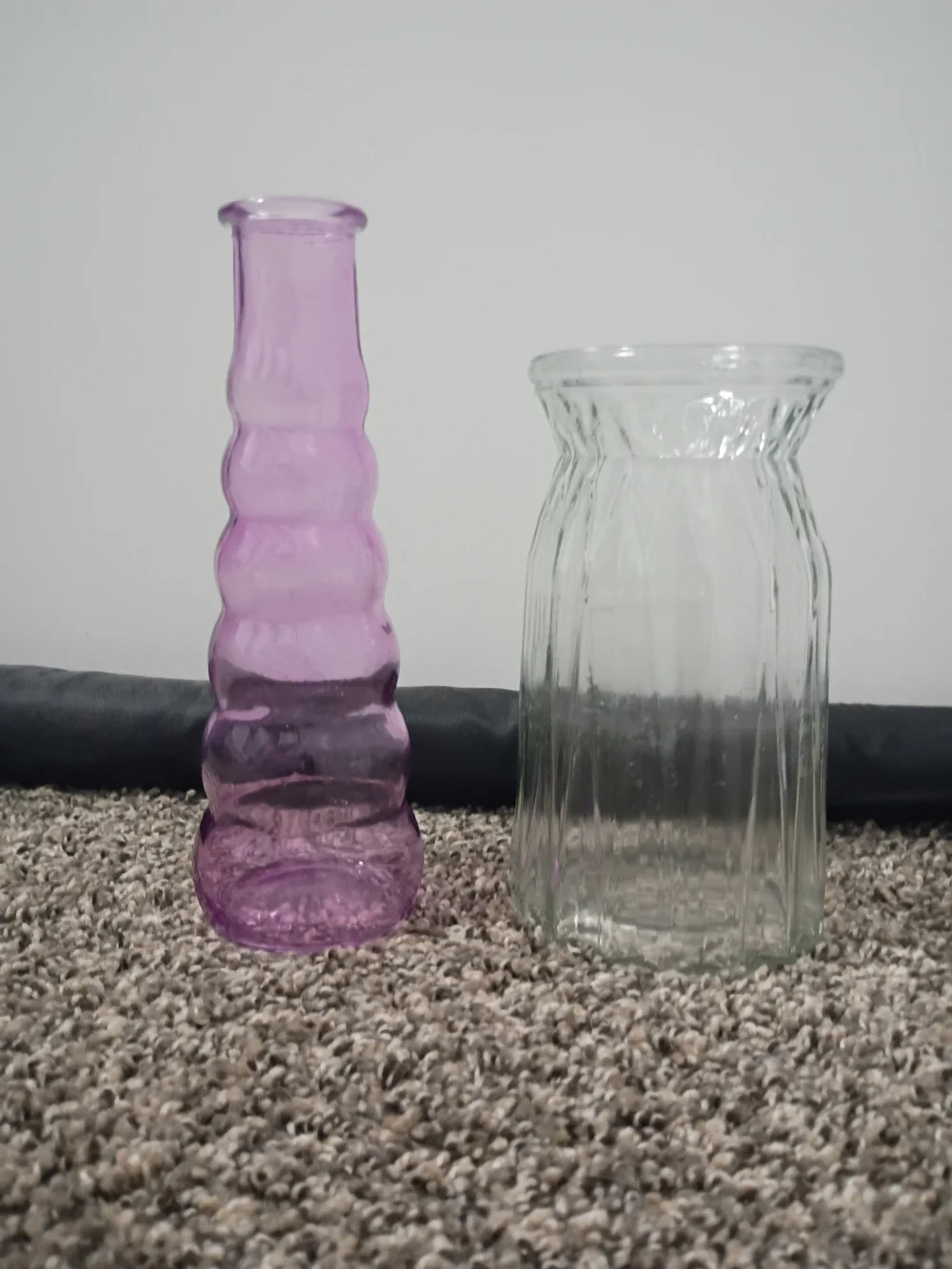 Glass Decorative Vase Set - Purple, Green & White detail and 2 Clear - Unbranded